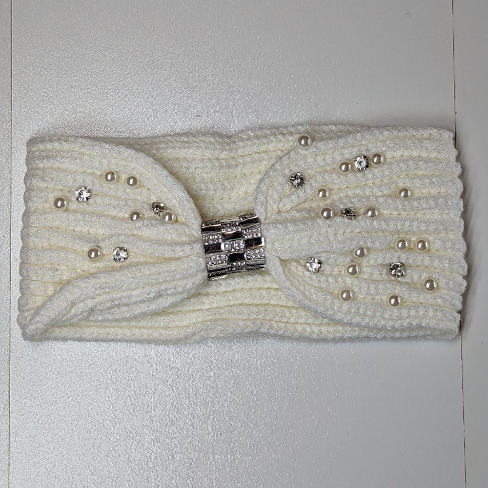 Love of Fashion White Head Band w/ Jewels & Pearls